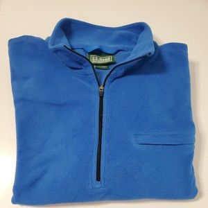 LL Bean Men's Fleece 1/4 Zip Pullover Sweater Blue Regular Mock Neck SZ M Warm